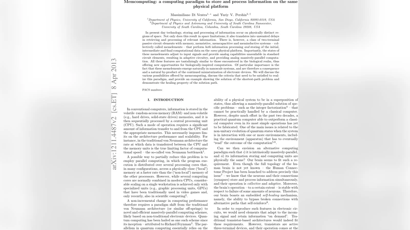 Memcomputing: a computing paradigm to store and process information on   the same physical platform