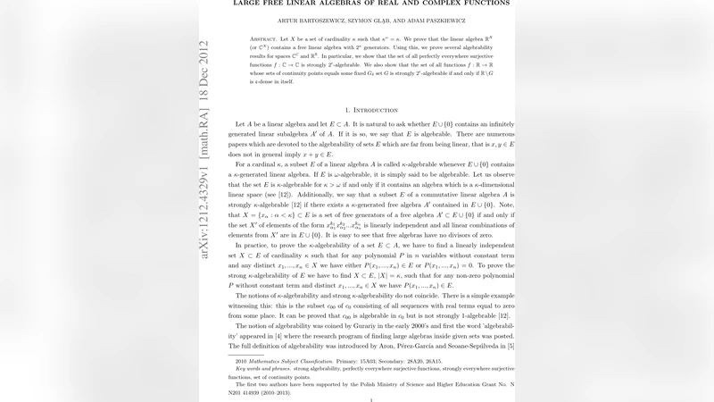 Large free linear algebras of real and complex functions