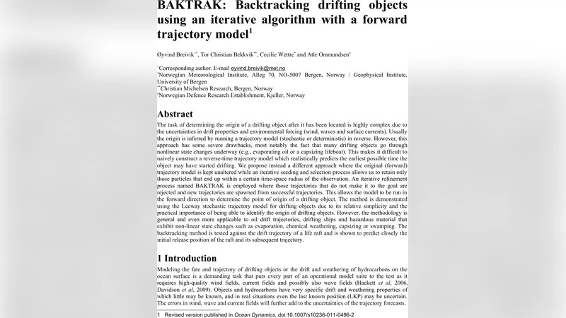 BAKTRAK: Backtracking drifting objects using an iterative algorithm with   a forward trajectory model