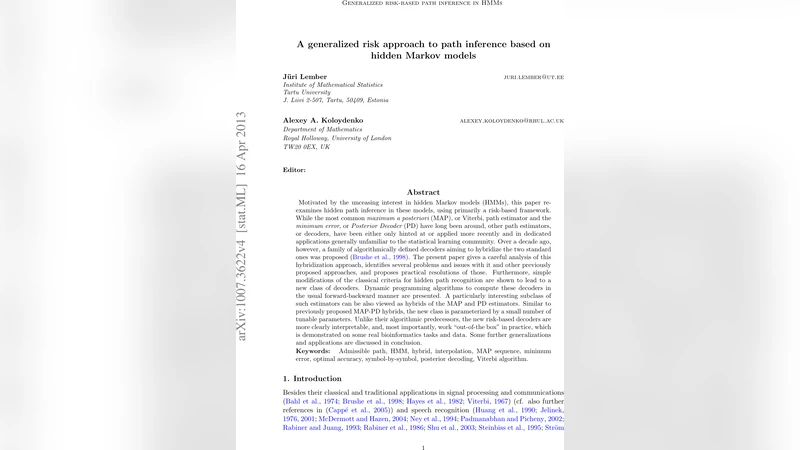 A generalized risk approach to path inference based on hidden Markov   models