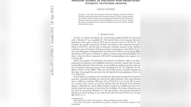 Operator algebra of foliations with projectively invariant transverse   measure