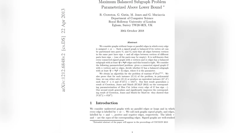 Maximum Balanced Subgraph Problem Parameterized Above Lower Bound