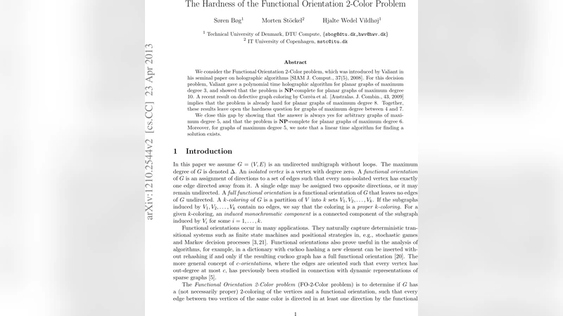 The Hardness of the Functional Orientation 2-Color Problem