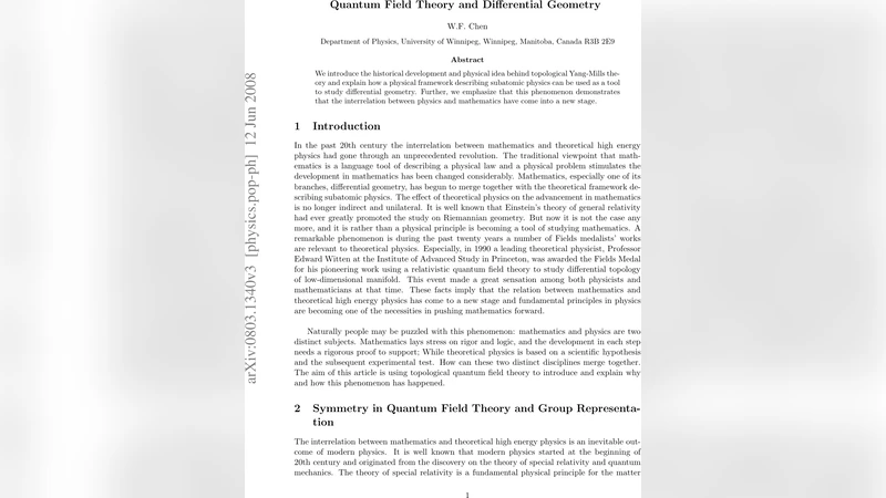 Quantum Field Theory and Differential Geometry