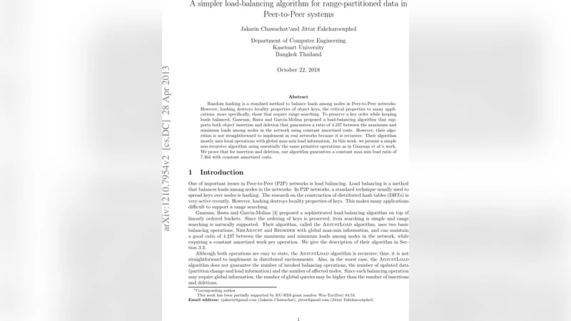 A simpler load-balancing algorithm for range-partitioned data in   peer-to-peer systems