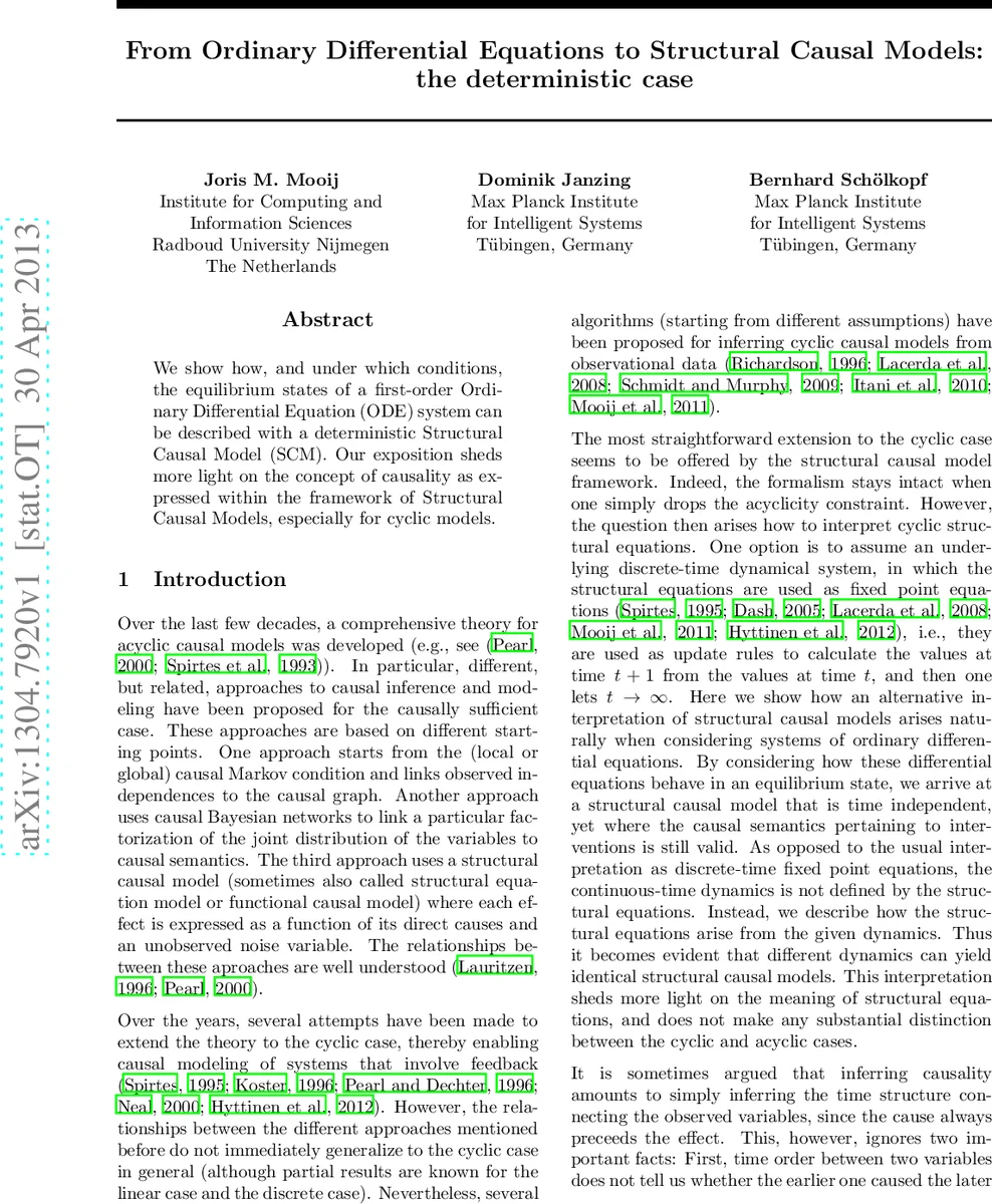 From Ordinary Differential Equations to Structural Causal Models: the   deterministic case