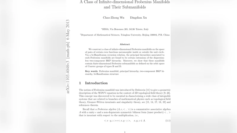 A Class of Infinite-dimensional Frobenius Manifolds and Their   Submanifolds
