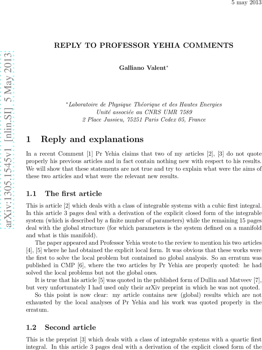 Reply to Professor Yehia comments arXiv:1305.0026