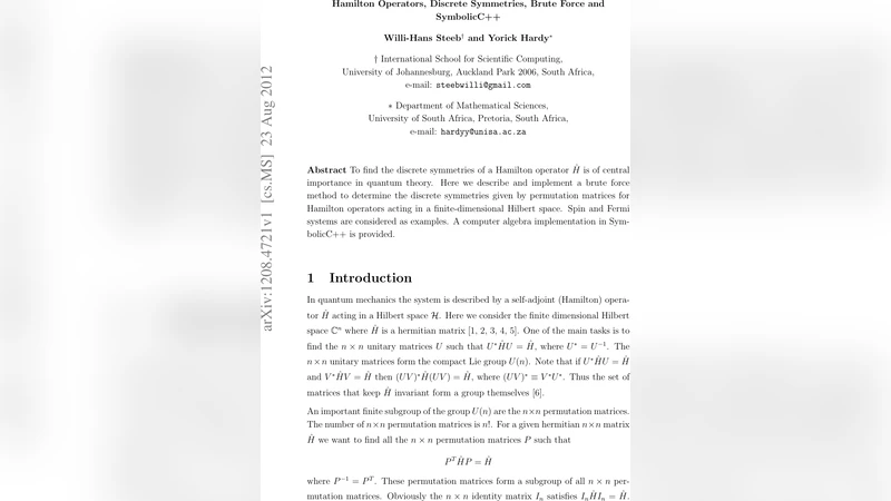 Hamilton Operators, Discrete Symmetries, Brute Force and SymbolicC++
