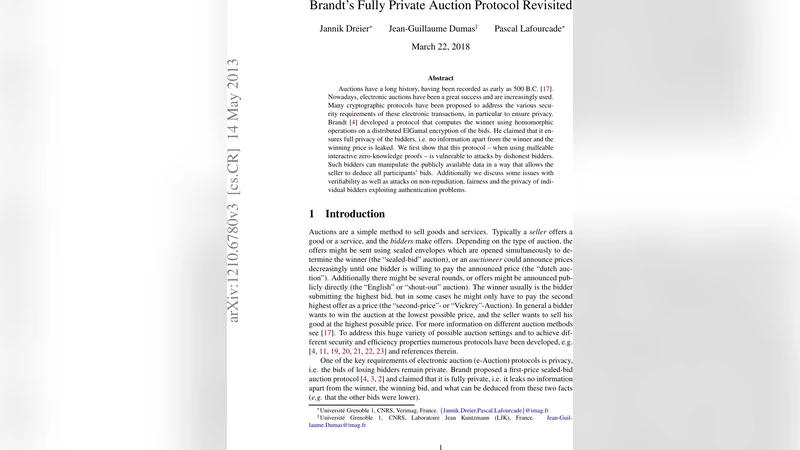 Brandts Fully Private Auction Protocol Revisited