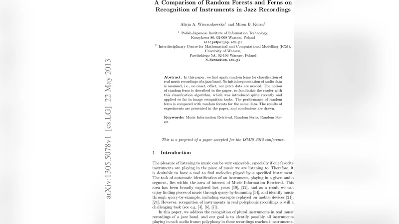 A Comparison of Random Forests and Ferns on Recognition of Instruments   in Jazz Recordings