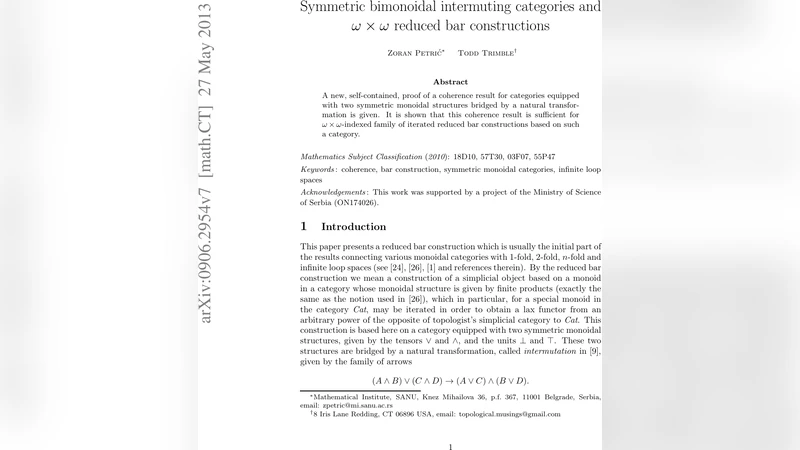 Symmetric bimonoidal intermuting categories and $omegatimesomega$   reduced bar constructions
