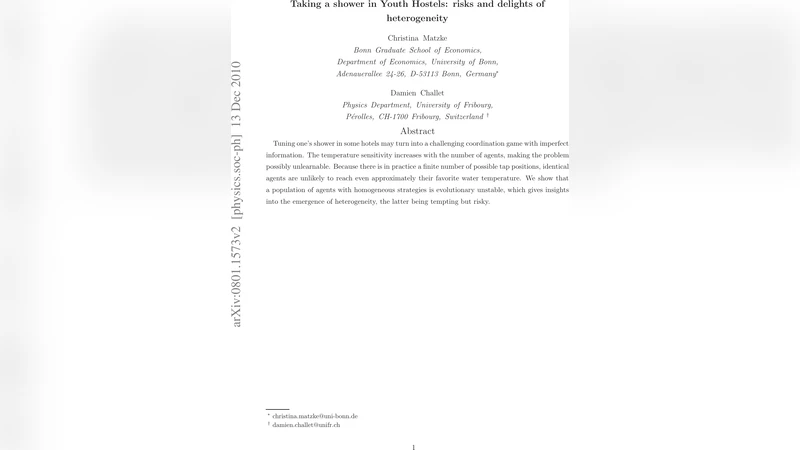 Taking a shower in Youth Hostels: risks and delights of heterogeneity