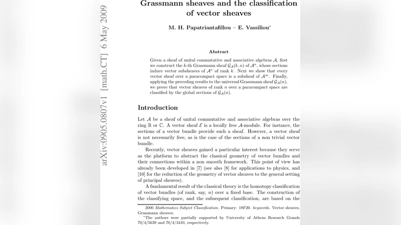 Grassmann sheaves and the classification of vector sheaves