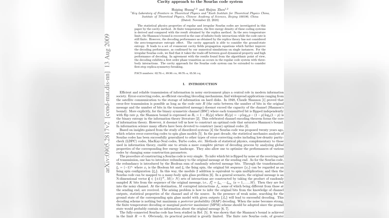 Cavity approach to the Sourlas code system