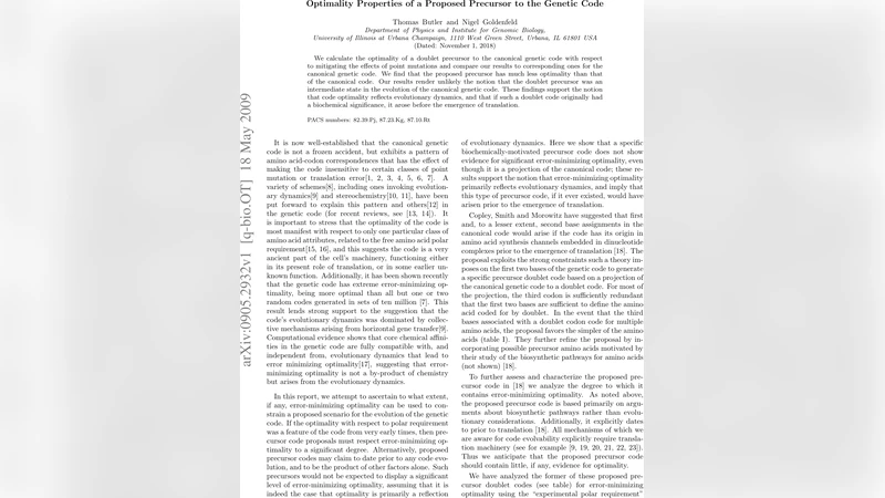 Optimality Properties of a Proposed Precursor to the Genetic Code