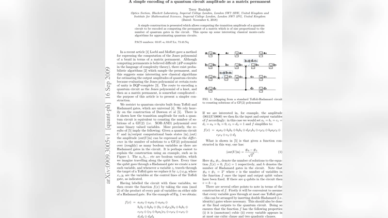 A simple encoding of a quantum circuit amplitude as a matrix permanent
