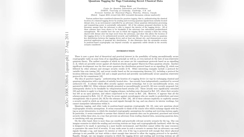 Quantum Tagging for Tags Containing Secret Classical Data