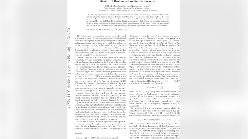 Stability of Boolean and continuous dynamics