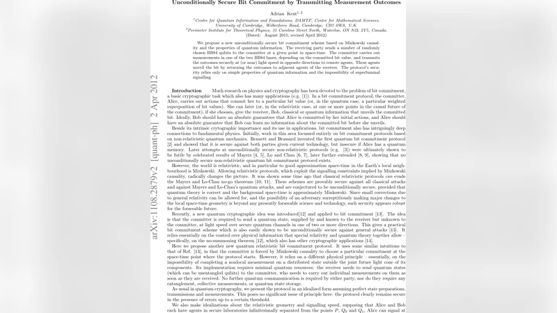 Unconditionally Secure Bit Commitment by Transmitting Measurement   Outcomes