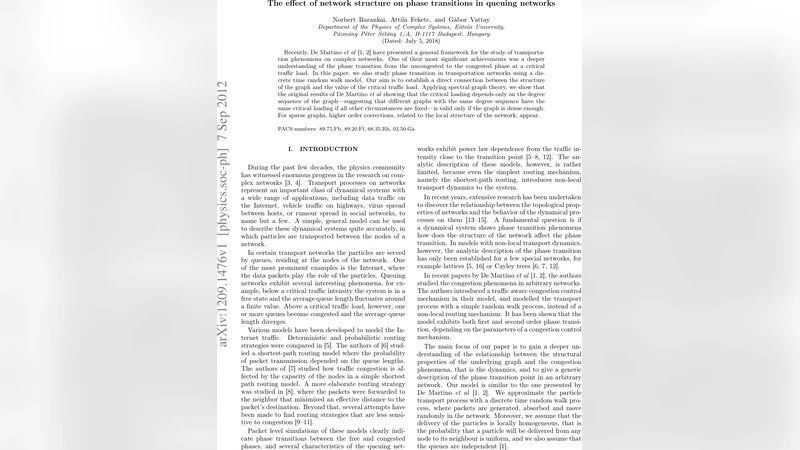 The effect of network structure on phase transitions in queuing networks