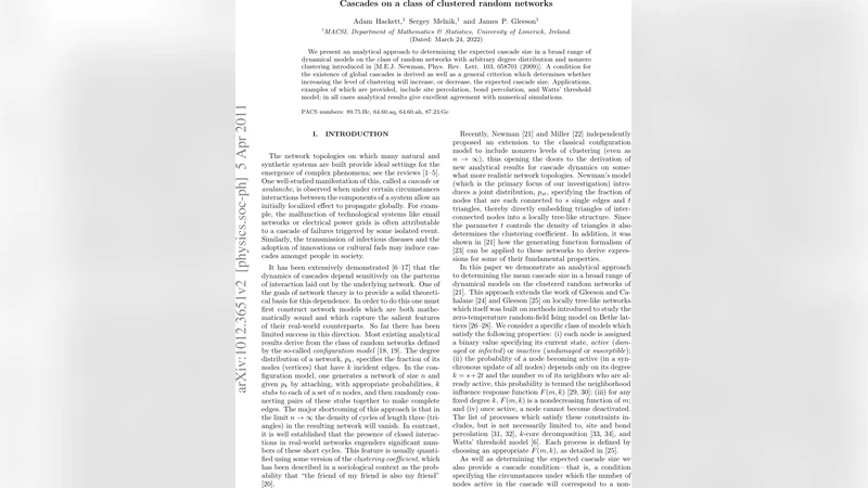 Cascades on a class of clustered random networks