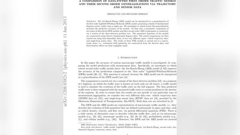 A comparison of data-fitted first order traffic models and their second   order generalizations via trajectory and sensor data