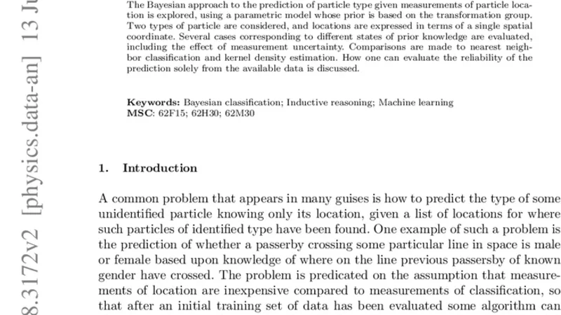 Prediction of particle type from measurements of particle location: A   physicists approach to Bayesian classification