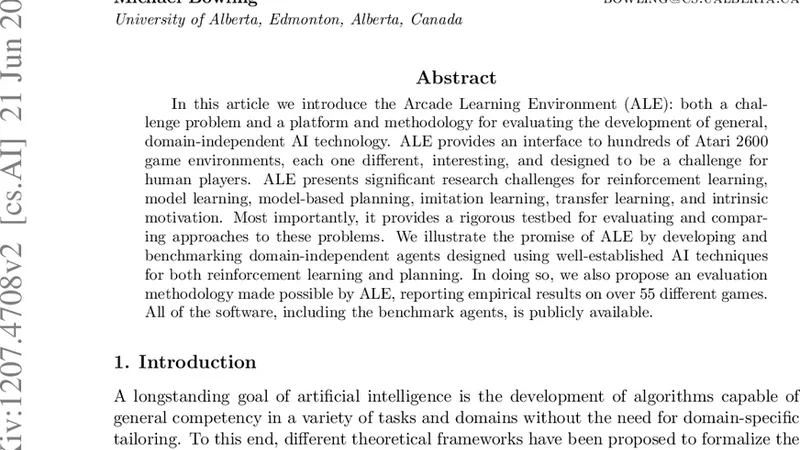 The Arcade Learning Environment: An Evaluation Platform for General   Agents