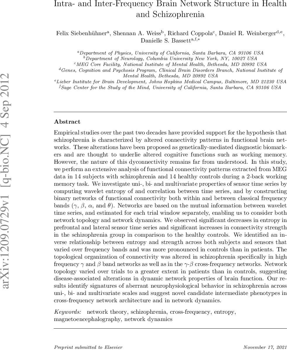 Intra- and Inter-Frequency Brain Network Structure in Health and   Schizophrenia