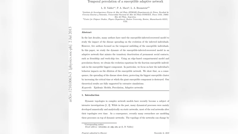 Temporal percolation of a susceptible adaptive network