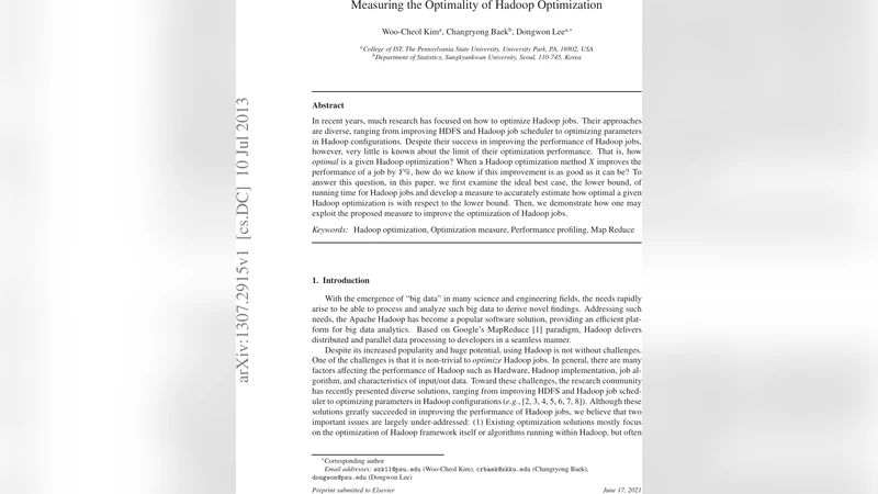 Measuring the Optimality of Hadoop Optimization