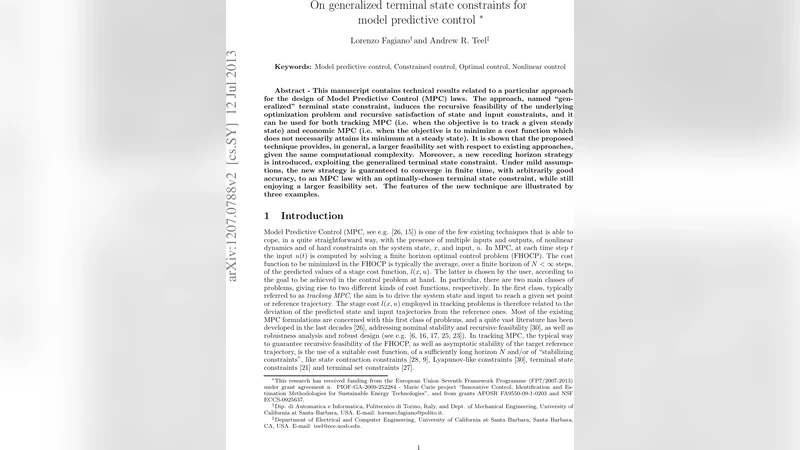 On generalized terminal state constraints for model predictive control