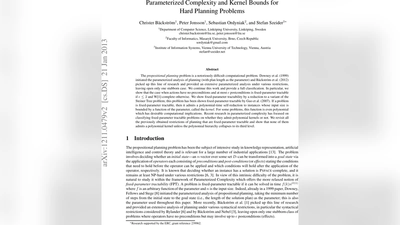 Parameterized Complexity and Kernel Bounds for Hard Planning Problems