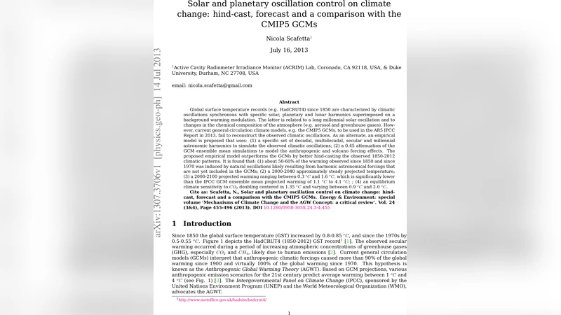 Solar and planetary oscillation control on climate change: hind-cast,   forecast and a comparison with the CMIP5 GCMs
