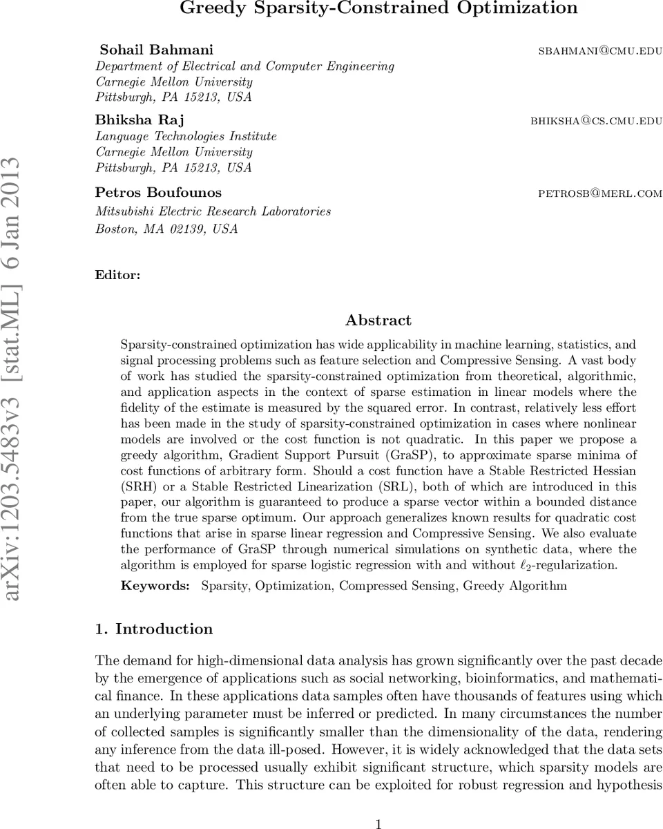 Greedy Sparsity-Constrained Optimization