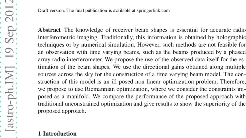 Estimation of Radio Interferometer Beam Shapes Using Riemannian   Optimization