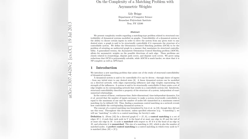 On the Complexity of a Matching Problem with Asymmetric Weights
