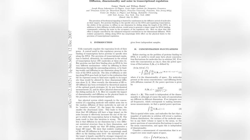 Diffusion, dimensionality and noise in transcriptional regulation