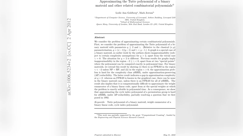 Approximating the Tutte polynomial of a binary matroid and other related   combinatorial polynomials