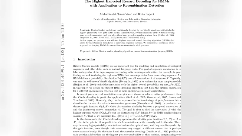 The Highest Expected Reward Decoding for HMMs with Application to   Recombination Detection