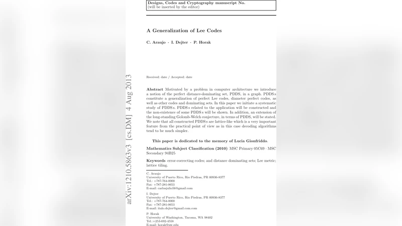 A Generalization of Lee Codes