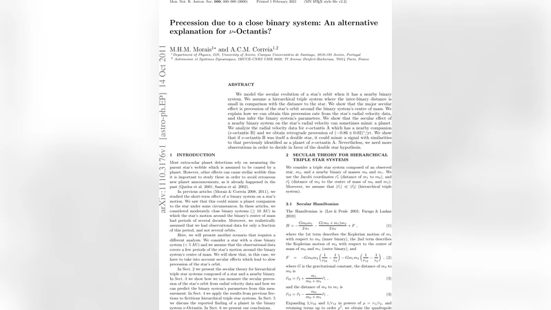 Precession due to a close binary system: An alternative explanation for   {nu}-Octantis?