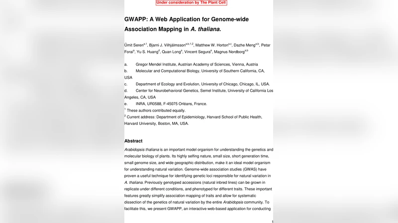 GWAPP: A Web Application for Genome-wide Association Mapping in A.   thaliana