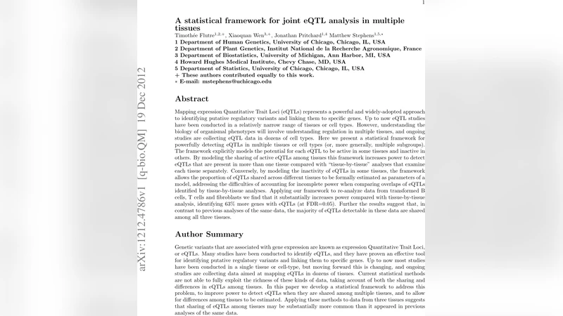 A statistical framework for joint eQTL analysis in multiple tissues