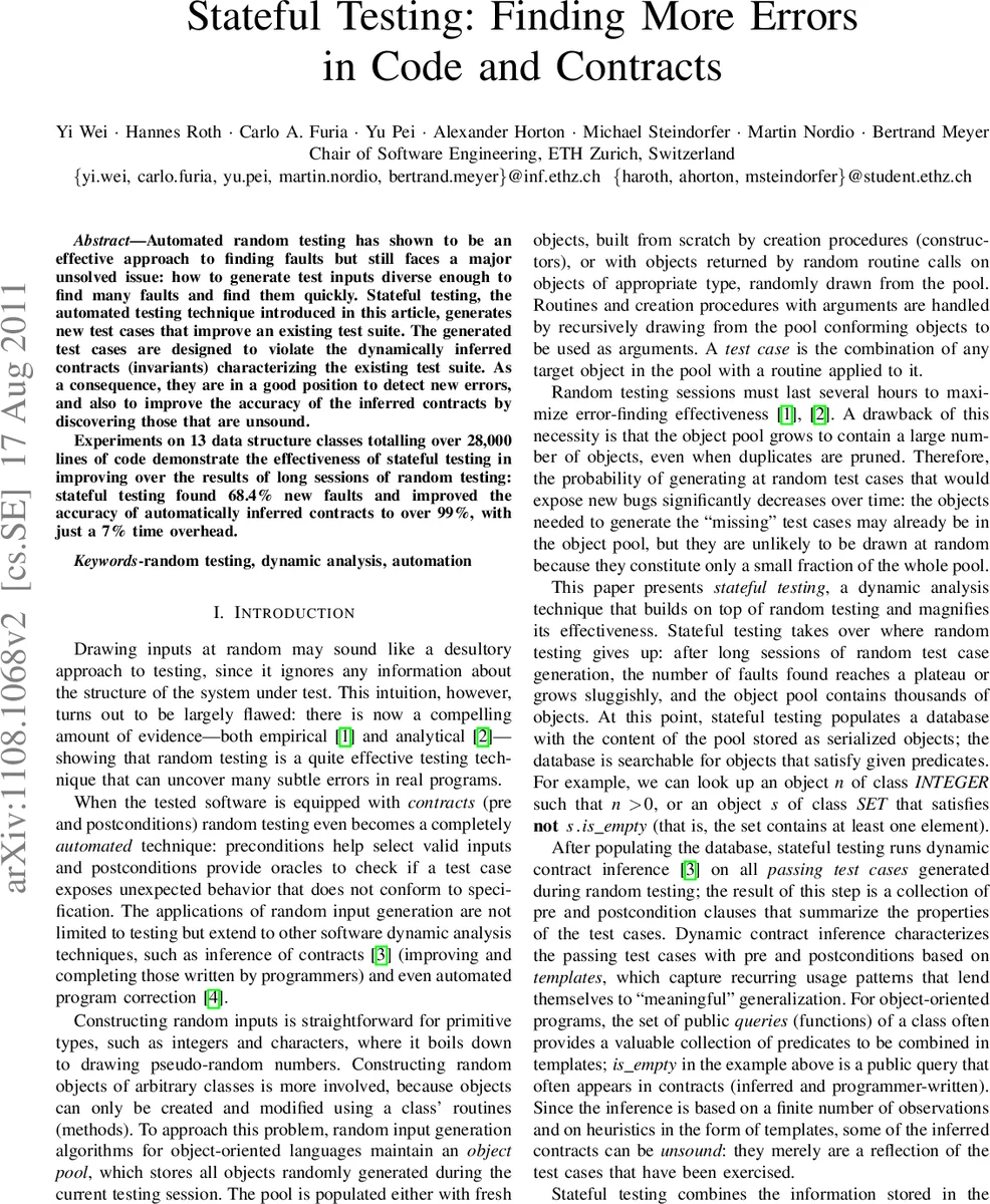 Stateful Testing: Finding More Errors in Code and Contracts