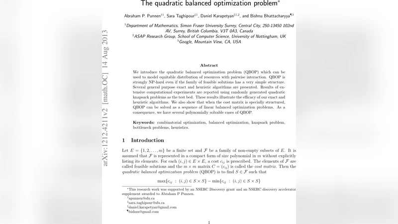 The quadratic balanced optimization problem
