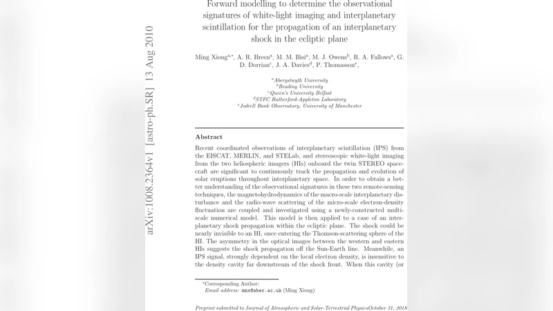 Forward modelling to determine the observational signatures of   white-light imaging and interplanetary scintillation for the propagation of   an interplanetary shock in the ecliptic plane