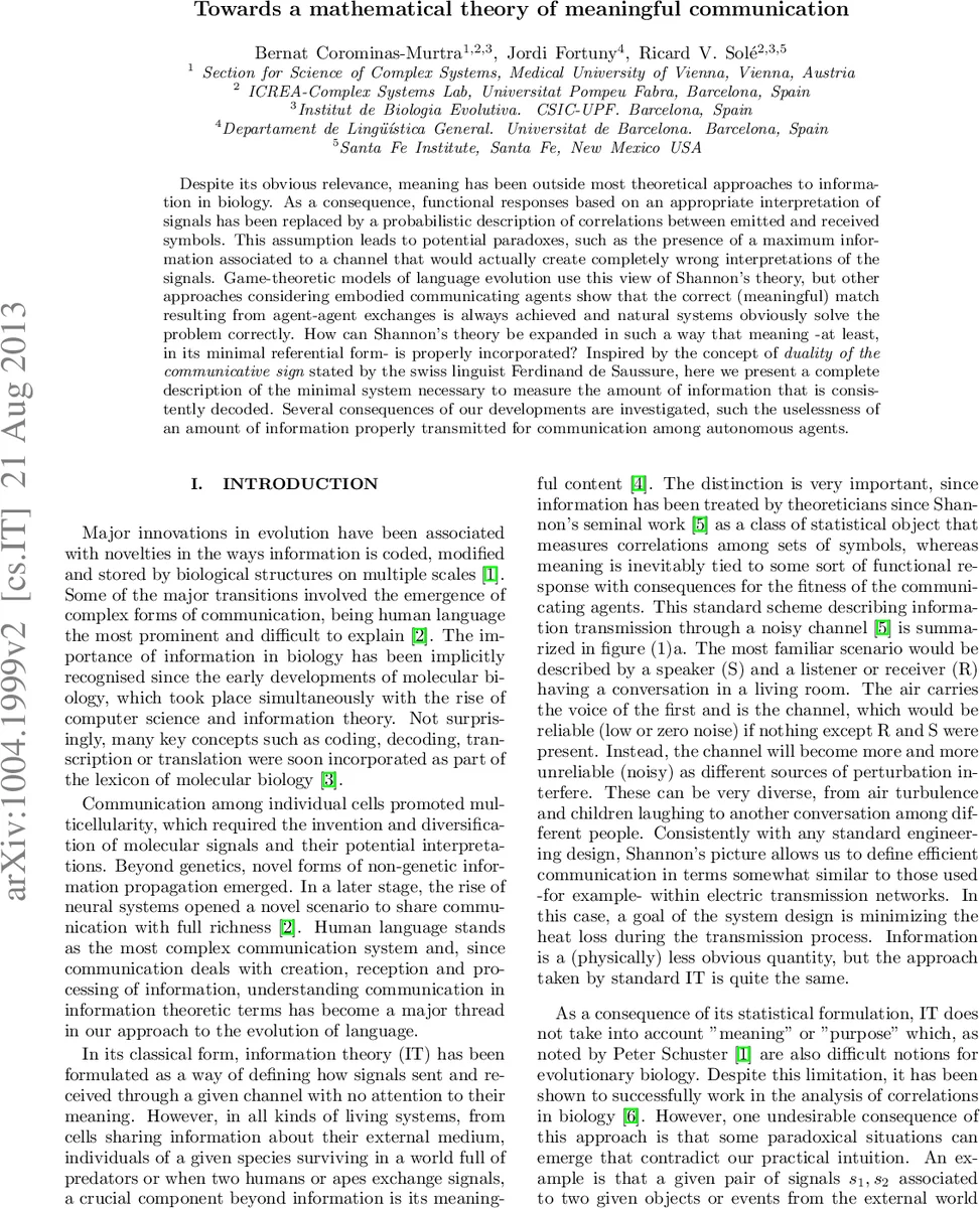 Towards a mathematical theory of meaningful communication