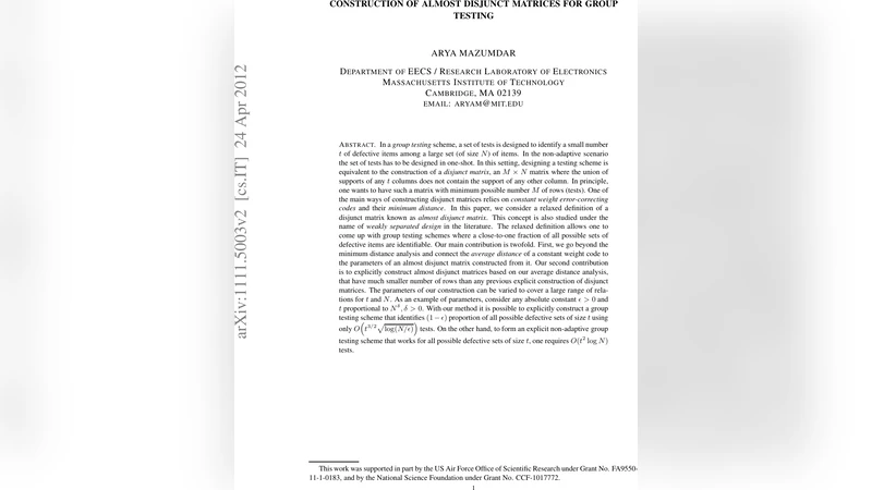 Construction of Almost Disjunct Matrices for Group Testing